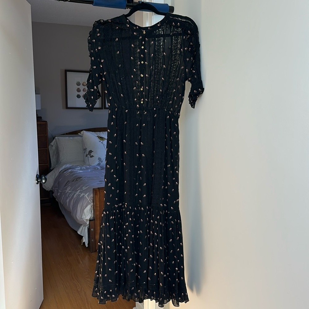 Ulla Johnson black embroidered with flowers maxi dress